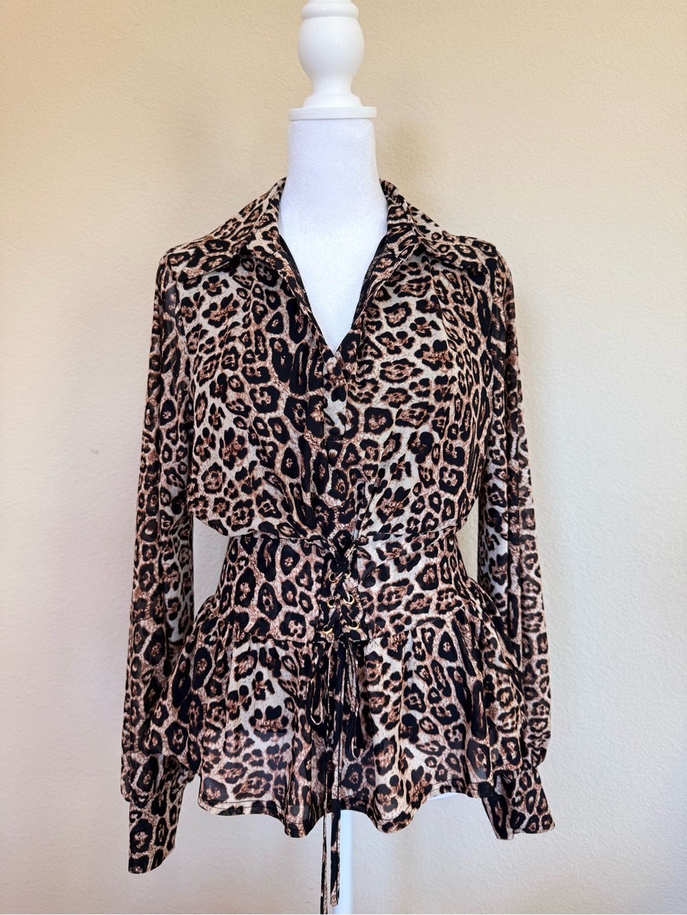 Leopard Print Tie-Waist Blouse - Brown/Black